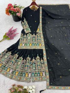 RST-051 Pure Chinnon Silk with Heavy Embroidery Full Sleeve Plazzo Set