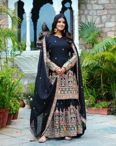 RST-051 Pure Chinnon Silk with Heavy Embroidery Full Sleeve Plazzo Set