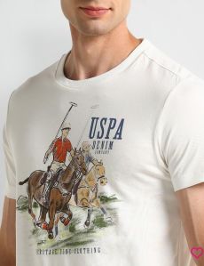 Cotton Round Neck White Printed T Shirts