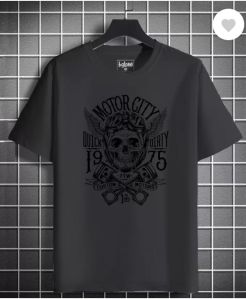 Mens Black Round Neck Oversize Printed T Shirt