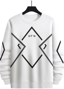 White Printed Full Sleeve Round Neck T Shirt