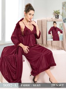 Women\'s Fancy Pure Silk Maxi Night Dress