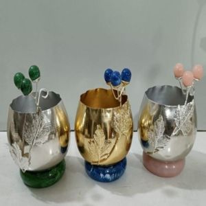 Decorative Metal Egg Stands with Stone Bases Set OF 3 Pcs