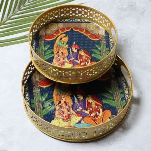 Royal Rajasthani Art Decorative Trays Set OF 2 Pcs