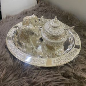 Royal Silver Plated Elephant Serving Tray Gift Set
