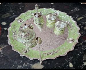 Silver & Enamel Pooja Thali Gift Set