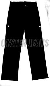 Black Stretchable Girls Straight Fit Cargo Denim Jeans with Side Pockets &AMP; Inner Elastic Belt