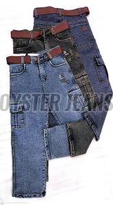 Boys Slub Denim Stretchable Regular Fit Cargo Jeans