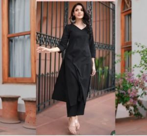 Regular Ladies Cotton Black Kurti Palazzo Set