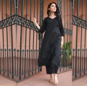 Regular Ladies Cotton Black Kurti Palazzo Set