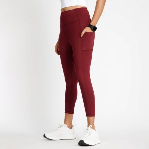 Riyu Women\'S Polyester Maroon Casual High Rise Waistband Highwaisted Legging