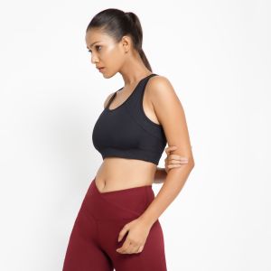 Riyu Women\'s Polyester Black Lightly Padded Full Coverage Sports Bra