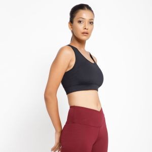 Riyu Women\'s Polyester Black Lightly Padded Full Coverage Sports Bra