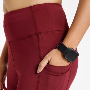 Riyu Women\'S Polyester Maroon Casual High Rise Waistband Highwaisted Legging