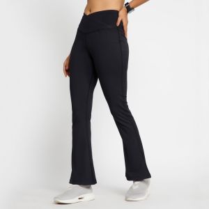 Riyu Womens Polyester Black Fashionable High Rise Waistband Flare Pant