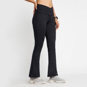 Riyu Womens Polyester Black Fashionable High Rise Waistband Flare Pant