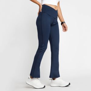 Riyu Womens Polyester Blue Fashionable High Rise Waistband Flare Pant