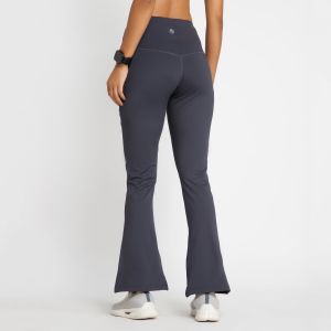 Riyu Womens Polyester Grey Fashionable High Rise Waistband Flare Pant