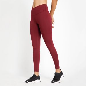 Riyu Women\'S Polyester Maroon High Rise Waistband Crossfit Leggings