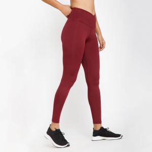 Riyu Women\'S Polyester Maroon High Rise Waistband Crossfit Leggings