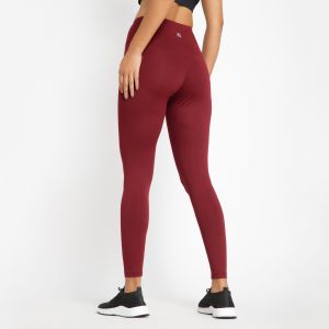Riyu Women\'S Polyester Maroon High Rise Waistband Crossfit Leggings