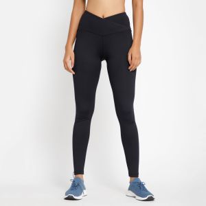 Riyu Women\'S Polyester Black High Rise Waistband Crossfit Leggings