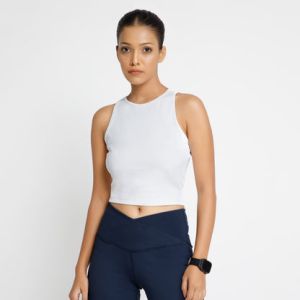 Riyu Women\'s Polyester Casual White Sleeveless Crop Top