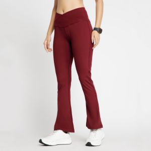 Riyu Womens Polyester Maroon Fashionable High Rise Waistband Flare Pant