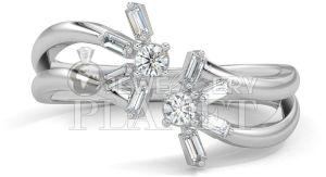 10K White Gold Asymmetrical Baguette Diamond Ring