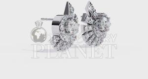 10K White Gold Burst Flower Diamond Stud Earings