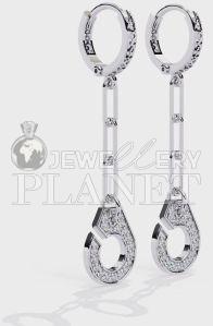 10k White Gold Cufflink Design Drop Earrings