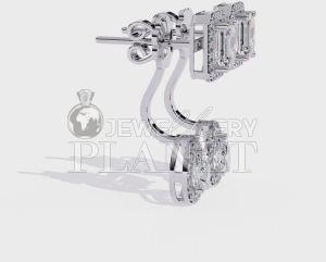 10k White Gold Curved Shape Diamond Drop Earrings
