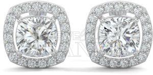 10K White Gold Cushion Halo Diamond Stud Earrings