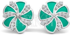 10K White Gold Diamond Fan Shape Stud Earings