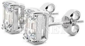 10K White Gold Emerald Cut Diamond Stud Earrings