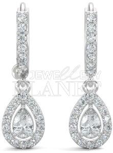 10K White Gold Pear Shape Halo Diamond Drop Earrings