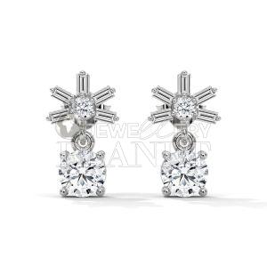 10K White Gold Round Cut Diamond Star Stud Earings