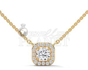 14K Gold Cushion Halo Diamond Pendant