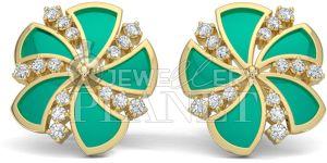 14K Gold Diamond Fan Shape Stud Earings