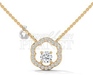 14K Gold Diamond Flower Halo Pendant