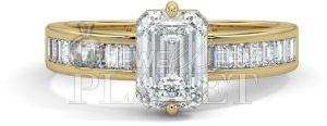 14K Gold Emerald Cut Diamond Engagement Ring