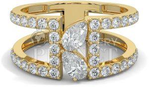 14K Gold Pear Cut Duet Diamond Ring