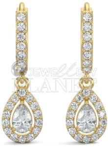 14K Gold Pear Shape Halo Diamond Drop Earrings