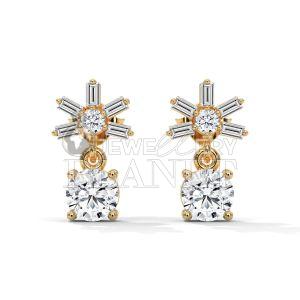 14K Gold Round Cut Diamond Star Stud Earings