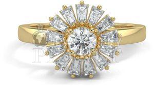 14K Gold Starburst Halo Diamond Ring