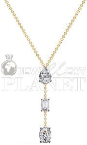 14K Gold Three Diamond Dangle Drop Necklace
