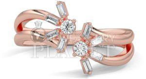 14K Rose Gold Asymmetrical Baguette Diamond Ring