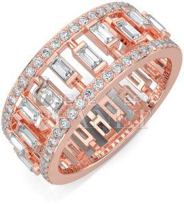 14K Rose Gold Geometric Baguette Diamond Ring