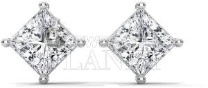 14K White Gold Square Diamond Stud Earrings