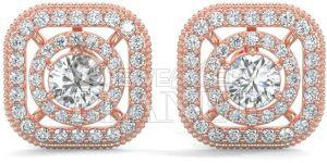 18K Rose Gold Cushion Halo Diamond Stud Earrings